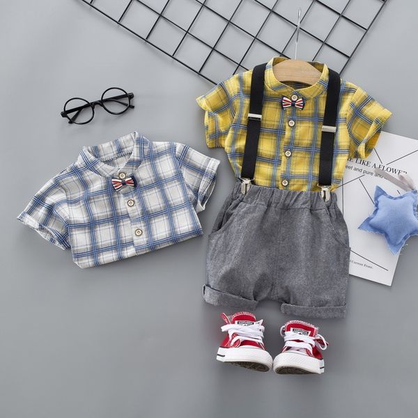 

the new 2019 children in the summer summer sports clothes grid short sleeve t-shirt straps shorts a undertakes, White