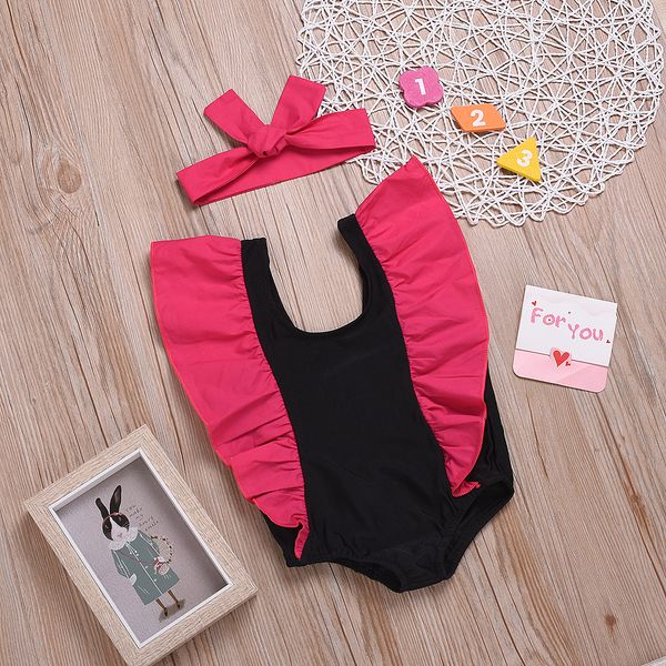 

toddler baby girl kids floral swimmable swimsuit swimwear bathing suit ruffled monokini beach bathing suit with headband, White