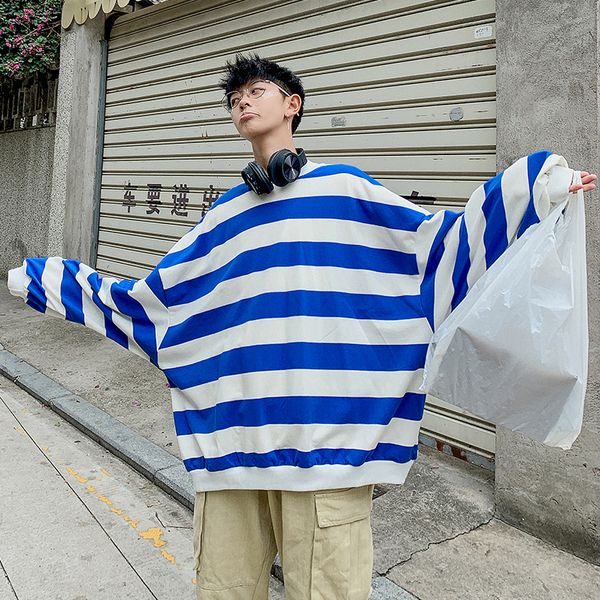 

spring new hoodies men's fashion striped casual sweatshirt man streetwear trend wild hip hop loose pullover male sportswear, Black