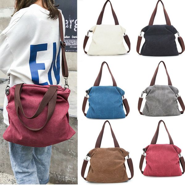 

2019 new large pocket casual tote women's handbag shoulder handbags canvas leather capacity bags for women