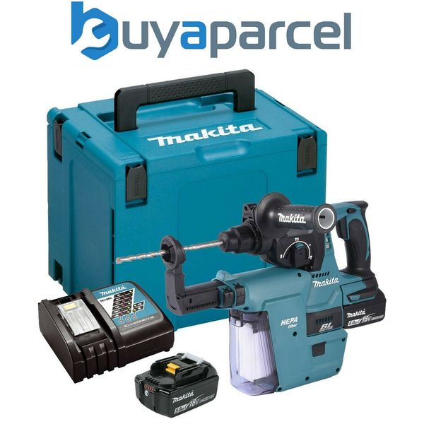 

New makita dhr242rtjv 18v lxt bru hle rotary hammer drill du t extractor 5 0ah