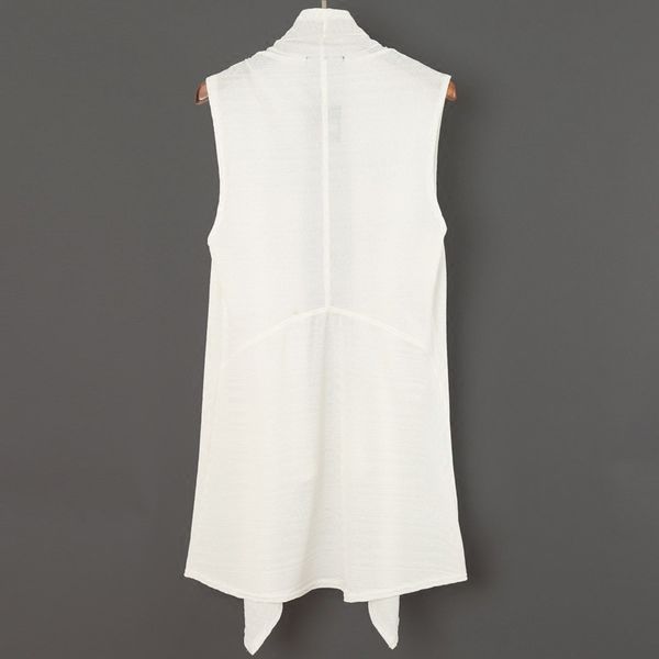 

asymmetrical personality summer new solid thin mens sleeveless vests casual see through slim cardigan medium length waistcoats, Black;white