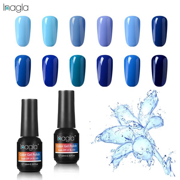 

inagla 10ml blue series nail gel polish soak off uv led semi permanent varnish gel lacquer 12 pure colors, Red;pink