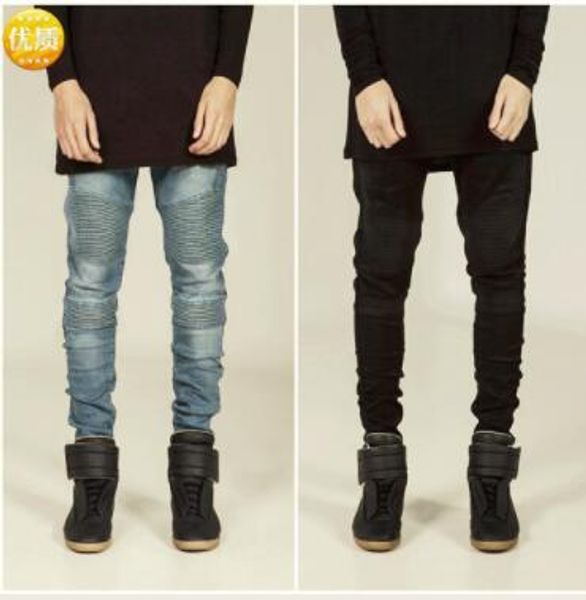 

2019 new fahsion mens harem pants stretchy ripped biker jeans elastic waist destroyed taped slim fit denim long pant harems, Blue