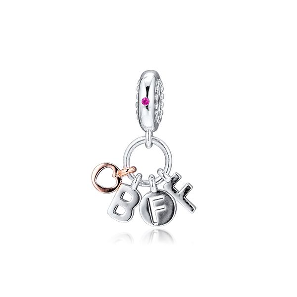 

2019 original 925 sterling silver jewelry friends forever dangle rose beads fits pandora charm bracelets necklace for women, Bronze;silver