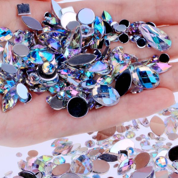 

face gems 15g bag about 300pcs flat back acrylic rhinestones in a variety of shapes and sizes many colors for face decorations, Silver;gold