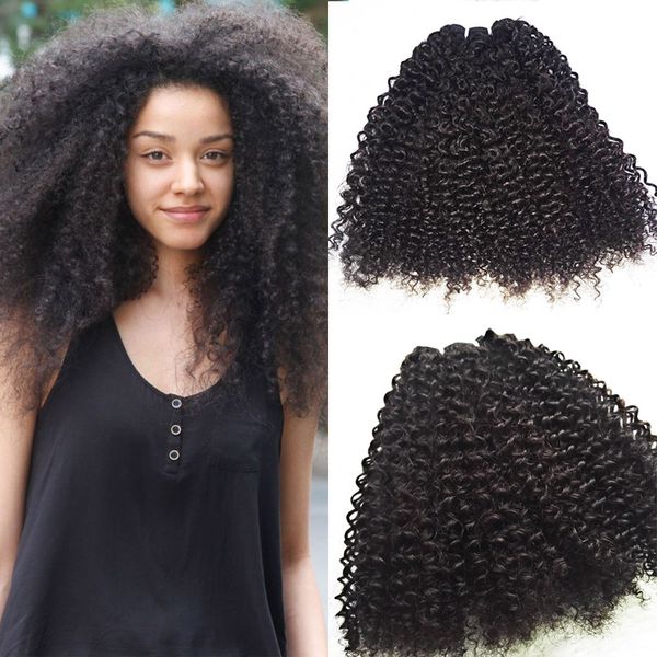 Mongolian Afro Curly Human Hair Weaves 9a Natural Color 100 Human
