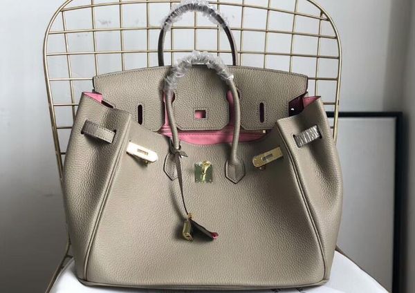 

3a quality 20-25-30-35-40cm grainy taurillon calfskin leather totes handbags for women stamp logo lock and keys with dust bag