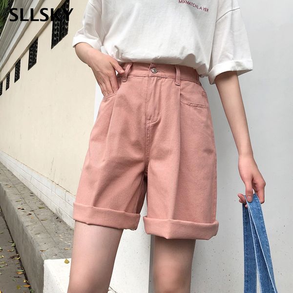 

sllsky shorts women solid color high wide leg trendy harajuku clothes womens summer elastic girl simple all-match shorts, White;black