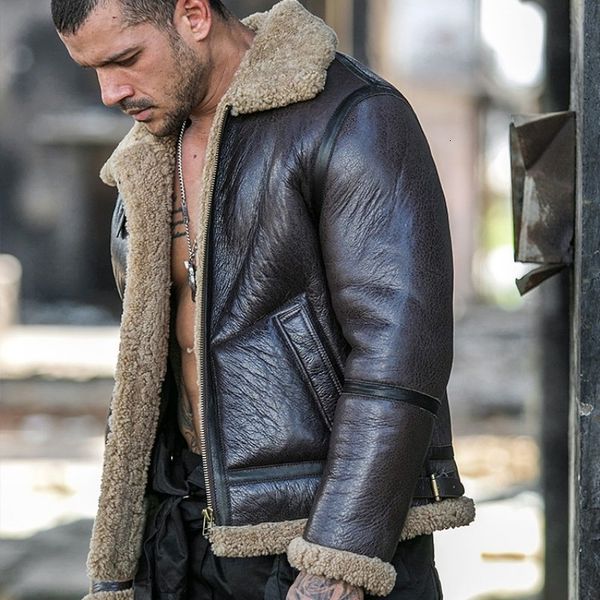 

winter reversible wear real fur short coat men luxury lapel genuine sheepskin biker jacket casual warm outwear plus size 5xl, Black
