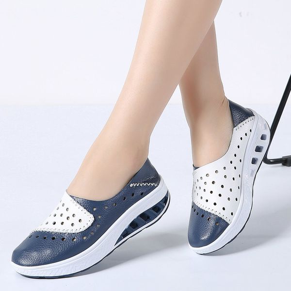 

spring women genuine leather flats women platform sneakers creepers cutouts slip on flats moccasins shoes woman se-35, Black