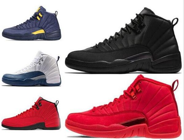 

mens 12s basketball shoe winterized wntr gym red michigan bordeaux 12 white black the master flu game taxi sports sneakers trainers size 7-1