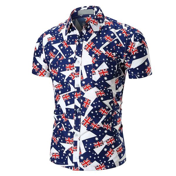 

men hawaii breathable t-shirts flag british printed slim pocket shirts men casual beach short sleeve t shirts, White;black