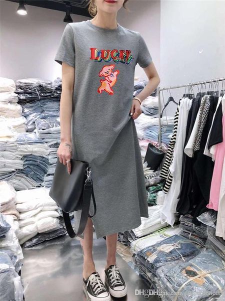 

3d printed split summer dress short sleeve casual women designer dresses sleeve slim ladies dress, Black;gray