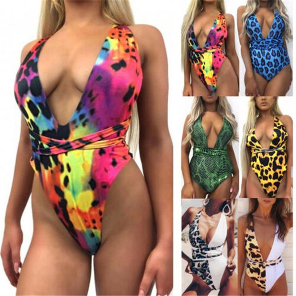 

2019 summer womens slim bodysuit leopard monokini bikini set one-piece swimwear swimsuit swimming costume, Black;white
