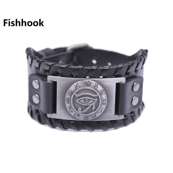 

fishhook blind dropshipping witchcraft evil eye exorcise evil spirits and good luck to you men's black/brown leather bracelet, Golden;silver
