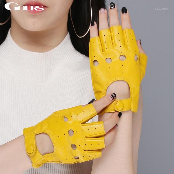 

spring women' genuine leather gloves driving unlined goatskin half finger gloves fingerless gym fitness fashion women gloves1, Blue;gray