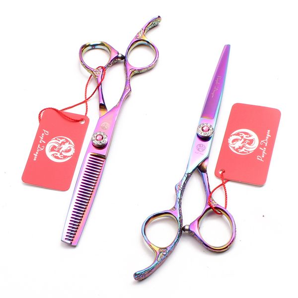 

left-hand 5.5 inch colorful jp 440c purple dragon hairdresser's scissors cutting shears thinning scissors salon hair