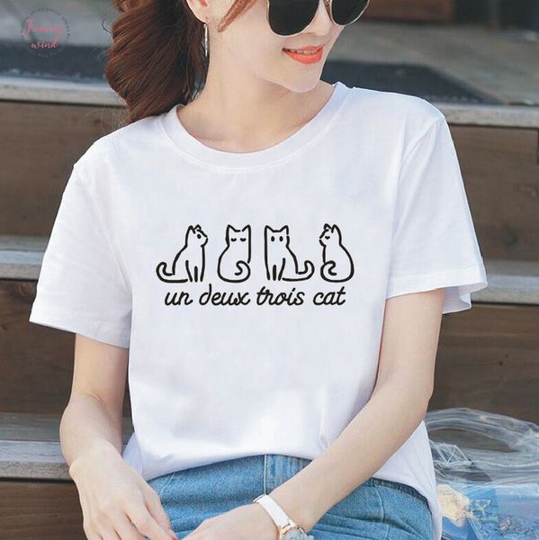 

one two three cat kitten печати тенниска женщины топы черный белый тис лето street casual harajuku хлопок плюс размер t, White