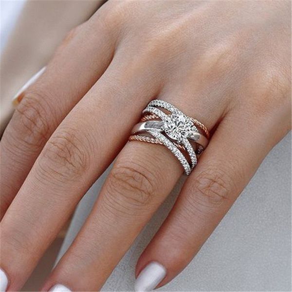 

modyle new cz crystal midi rings for women gold and silver color wedding rings wedding party jewelry valentines day gift anel, Slivery;golden
