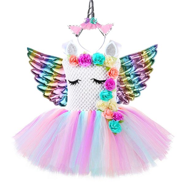 

princess girls unicorn dress flower girl birthday party dresses kids cosplay unicorn costume for girls halloween christmas dress, Red;yellow
