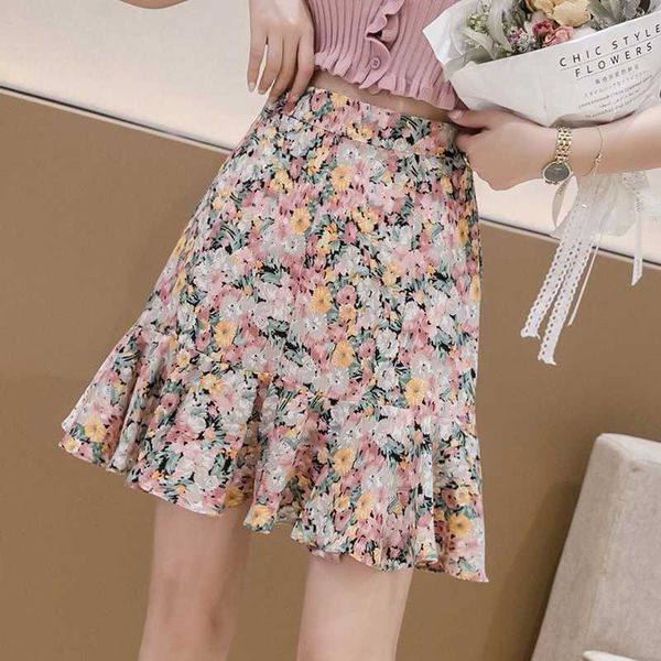 

summer skirt fashion retro beach printed chiffon skirt bohemia short kawaii mini skirts, Black