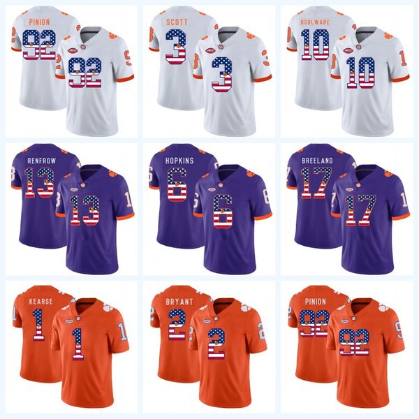 

Clemson Tigers 6 DeAndre Hopkins 90 Shaq Lawson 9 Travis Etienne Jr. 4 DeShaun Watson NCAA College Football Jersey USA Flag Lettering