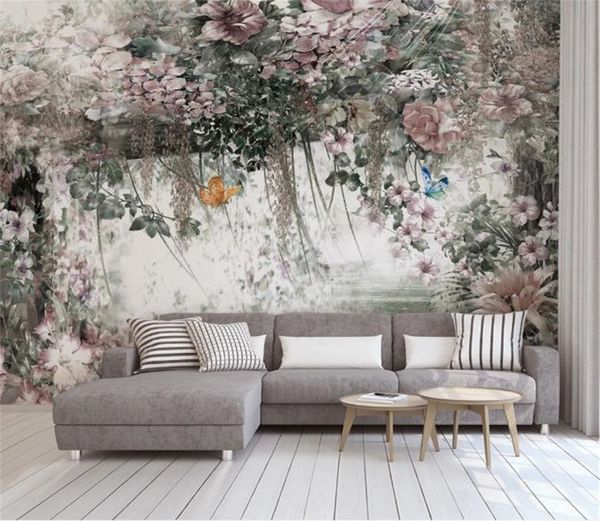 

3d wallpaper nordic modern fresh watercolor vines floral background wall paper mural