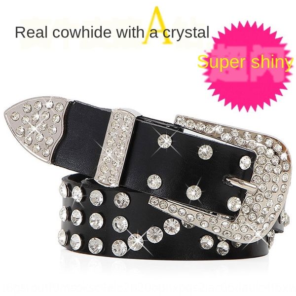

women's genuine leather pin rhinestone rhinestone wide women's all-match pin buckle belt fashionable trousers belt, Black;brown