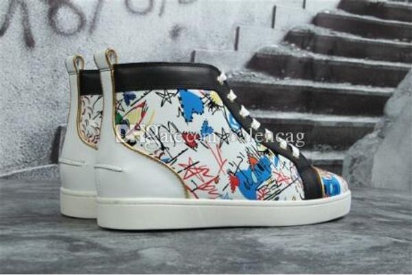 

perfect white,black red soles loubitag graffiti leather sneakers women,men red bottom shoes flat high-casual party designer