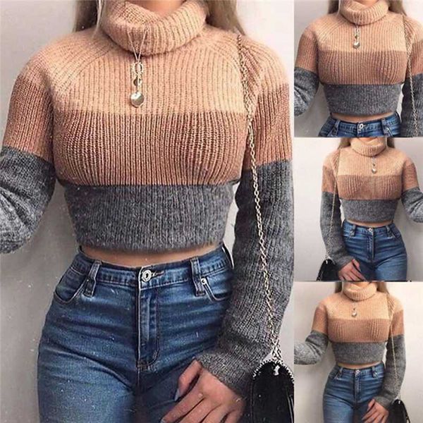 

female stripe long-sleeved knitted sweater patchwork colour ladies short sweater new autumn women feminino vestido, White;black