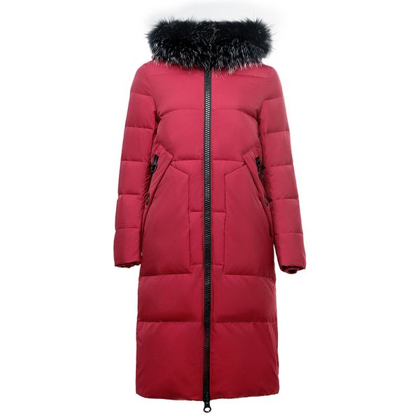 

2019 autumn thickening warm winter down jacket women detachable real raccoon fur collar hooded down coat outerwear plus size, Black