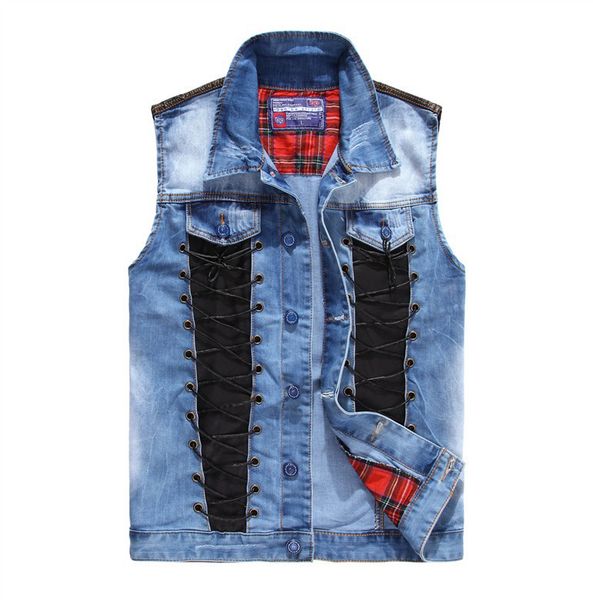 

the new influx of men washed denim vest male threading stitching denim vest foreign trade men's vests, Black;white