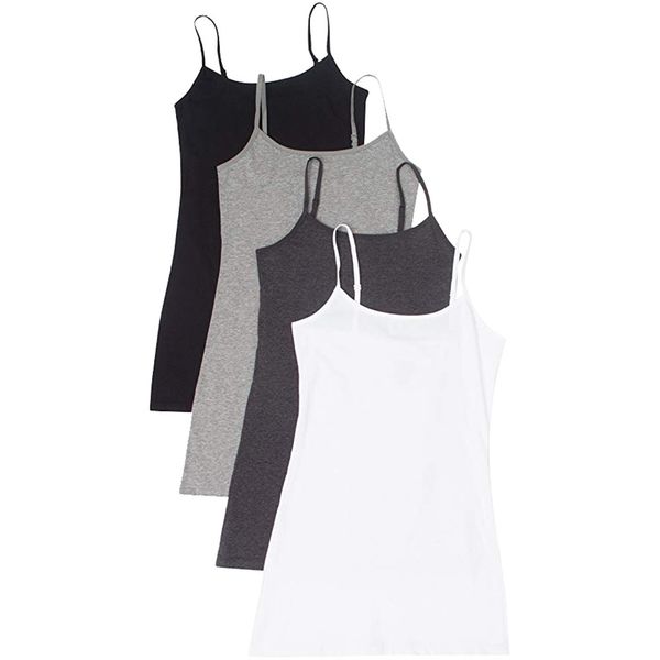 

telotuny women sleeveless solid cotton t-shirt 4pc adjustable shoulder vest blouse casual sleeveless t-shirt seamless, White