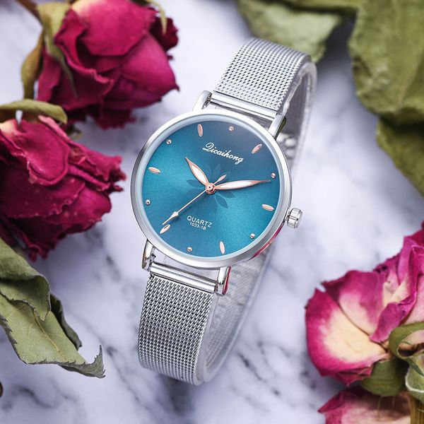 

women's wristwatches luxury silver pink dial flowers quartz clock wrist metal dial with mesh alloy strap 2019 @lxh, Slivery;brown