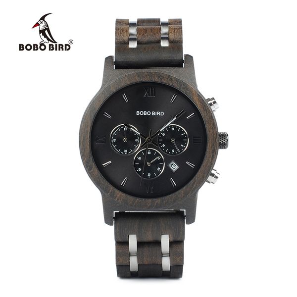 

bobo bird p19 wooden mens quartz watches date display business watch man ebony & zebrawood options valentines christmas gift, Slivery;brown