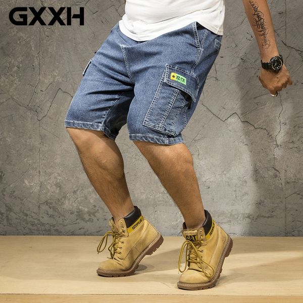 

gxxh big size 42 44 46 men demin short 2020 summer fashion casual loose fit shorts short jeans male brand clothes, Blue