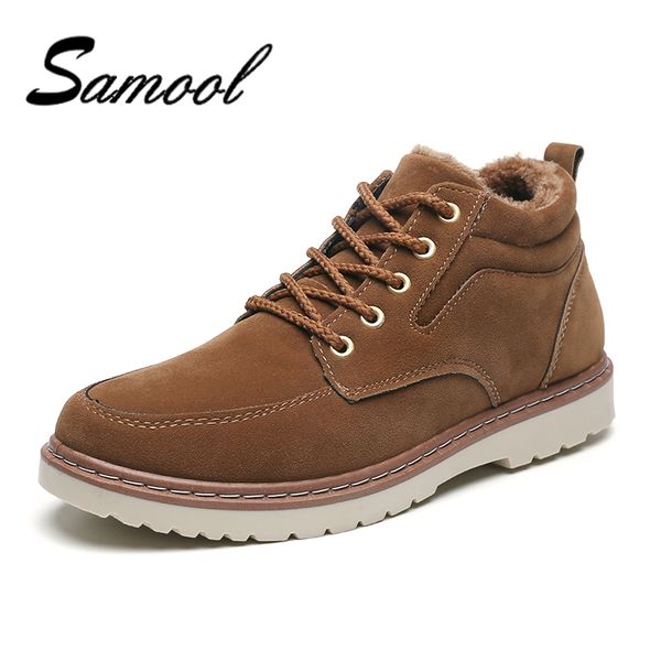 

men boots winter with fur 2018 warm snow boots men winter work shoes footwear fashion rubber ankle shoes sx5, Black