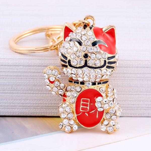 

lovely animal key holder women gold rhinestone kitten keychains handbag ornament car key chain for man lucky jewelry gift, Silver