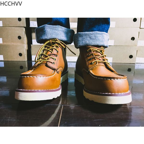 

handmade fashion genuine leather men red ankle boots outdoor wing motorcycle boots lace-up work wedding brown, Black