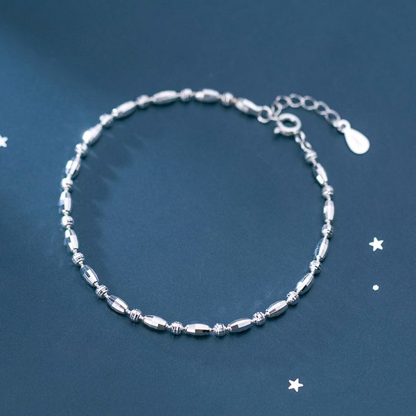 

925 sterling silver irregular beaded faceted 18cm long bracelet for women lady daughter fashion jewelry gift, Golden;silver