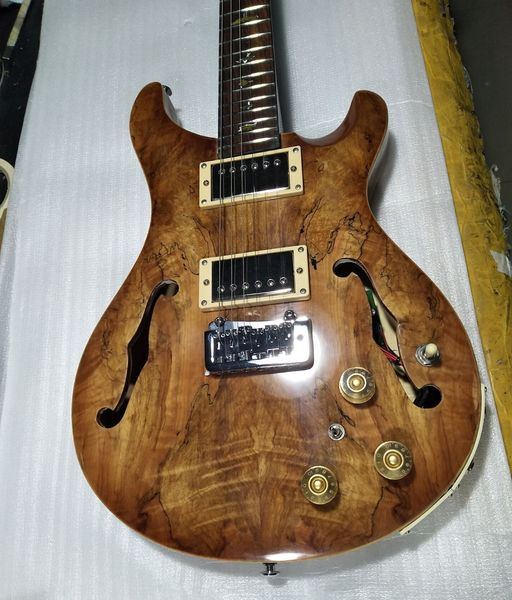 

paul smith hollow body ii righteous private stock satin koa spalted maple vintage brown electric guitar double f holes, abalone birds inlay