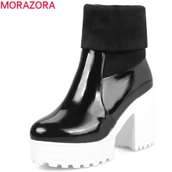 

morazora 2019 new arrival women ankle boots round toe slip on high heels platform boots party prom shoes woman autumn, Black