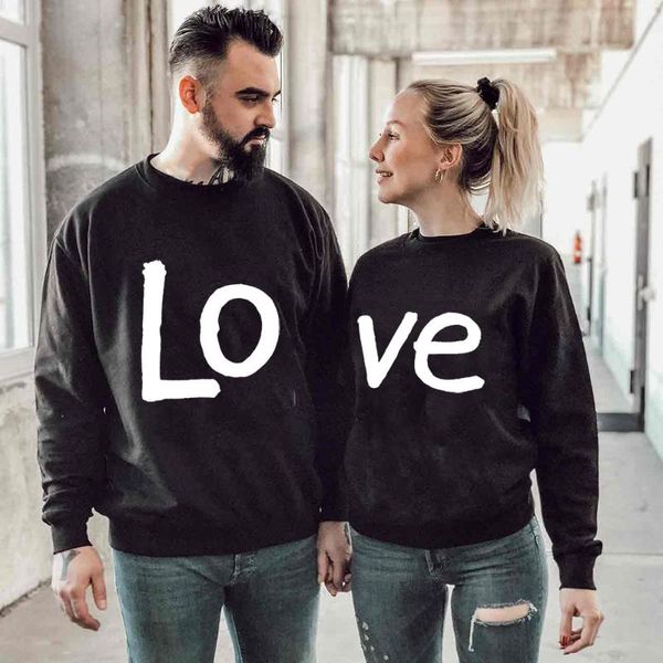 

love print couple hoodies lovers casual hoody sweatshirt autumn winter warm hooded pullovers coat couples streetwear, Black