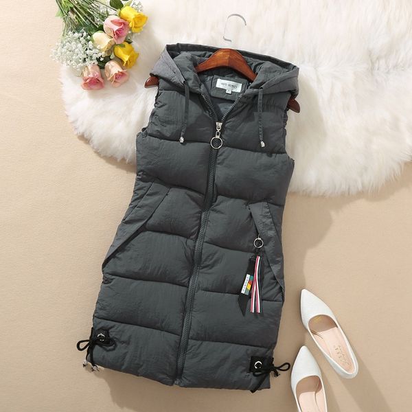 

plus size women vest winter jacket pocket hooded coat warm casual cotton padded vest female slim sleeveless waistcoat, Black;white