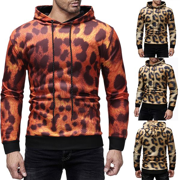 

leopard print hit color men hooded sweatshirt fashion hip hop street mens hooded pullover quality brand warm men's sportswear, Black