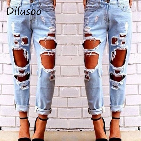 

dilusoo women middle waist straight jeans pant hole streetwear fashion female denim jeans woman casual boyfriend lady 2020, Blue