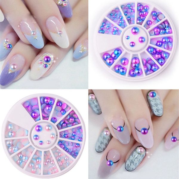 

mix size pearl flat back magic design gradient symphony charms beads wheel nail art 3d tips decoration jewelry manicure, Silver;gold