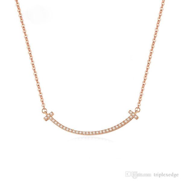 

brand new smile necklace 18k gold inlaid super bright crystal pendant necklace european fashion simple feminine temperament clavicle chain, Silver