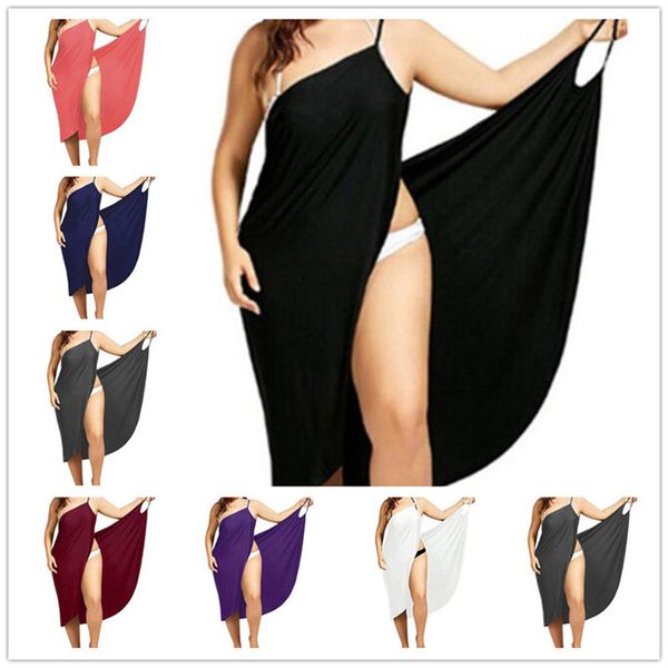 

s-5xl women bikini cover up wrap solid color beach maxi dresses backless slip dresses gallus dress beachwear lady party clothing e3206, Black;gray